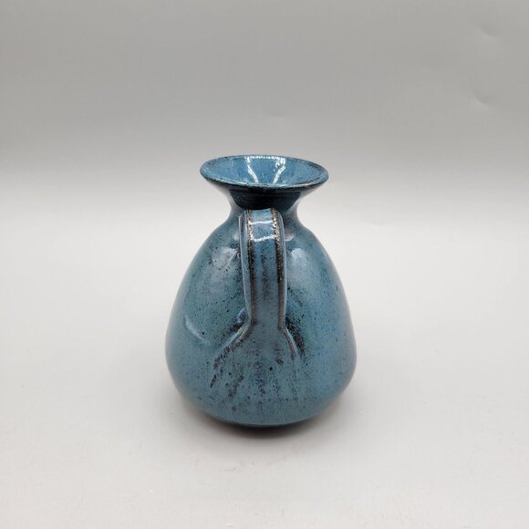 Handmade Blue Pottery Mini Jug Vase With Handle Artist Signed 4 Inch - Picture 2 of 9